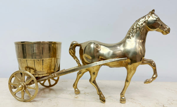 Vintage Brass Horse and Carriage with Half Barrel | Adelaide Clocks