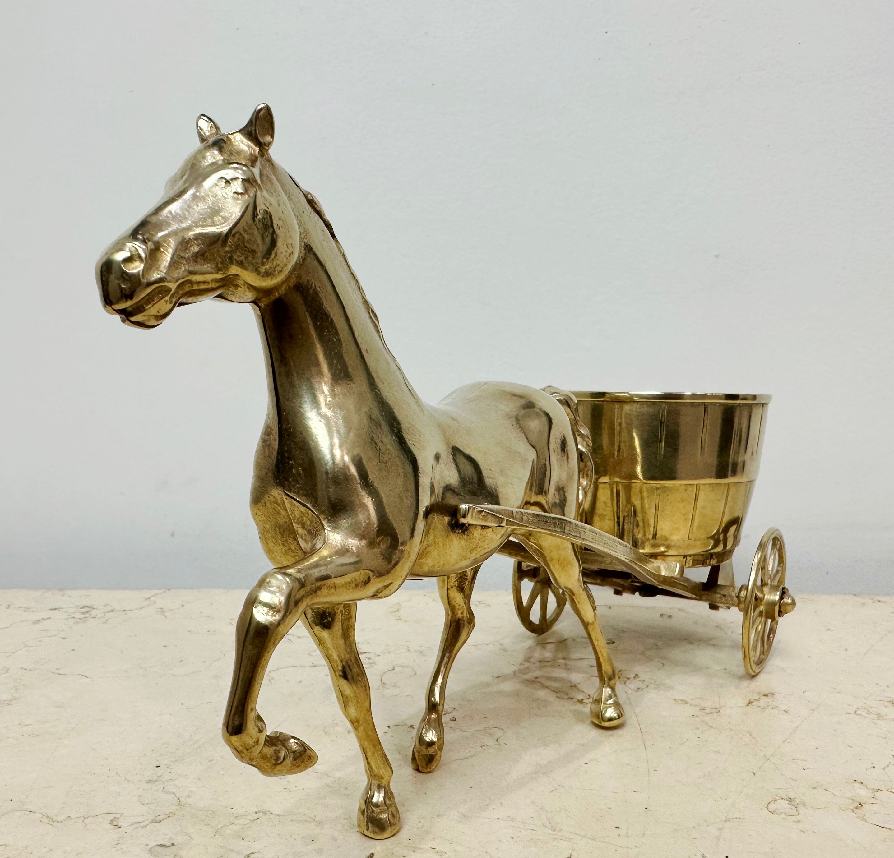 Vintage Brass Horse and Carriage with Half Barrel | Adelaide Clocks