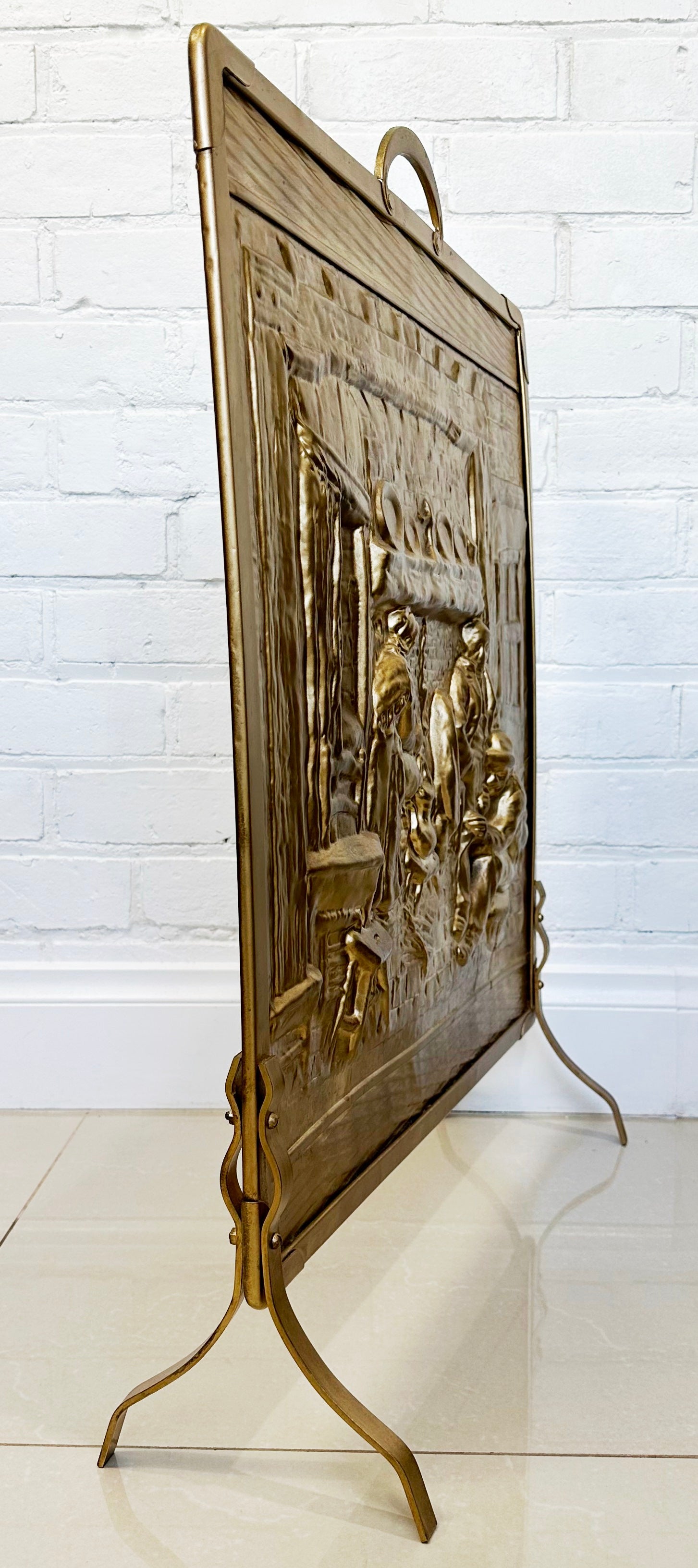 Vintage Brass Embossed Fire Screen Guard | Adelaide Clocks