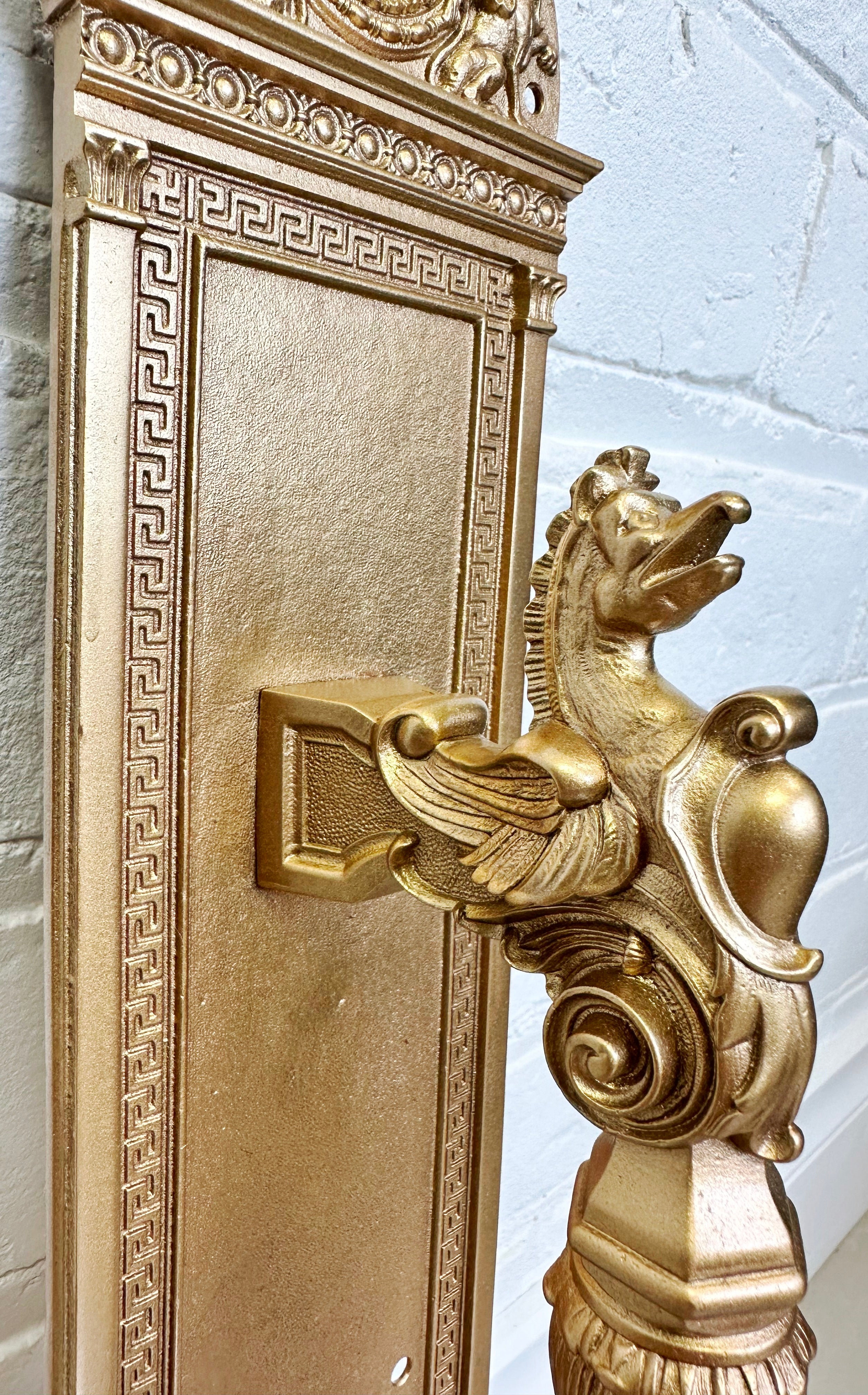 Antique Sargent & Co Gold Figural Griffin Koi Dragon Door Handle | Adelaide Clocks