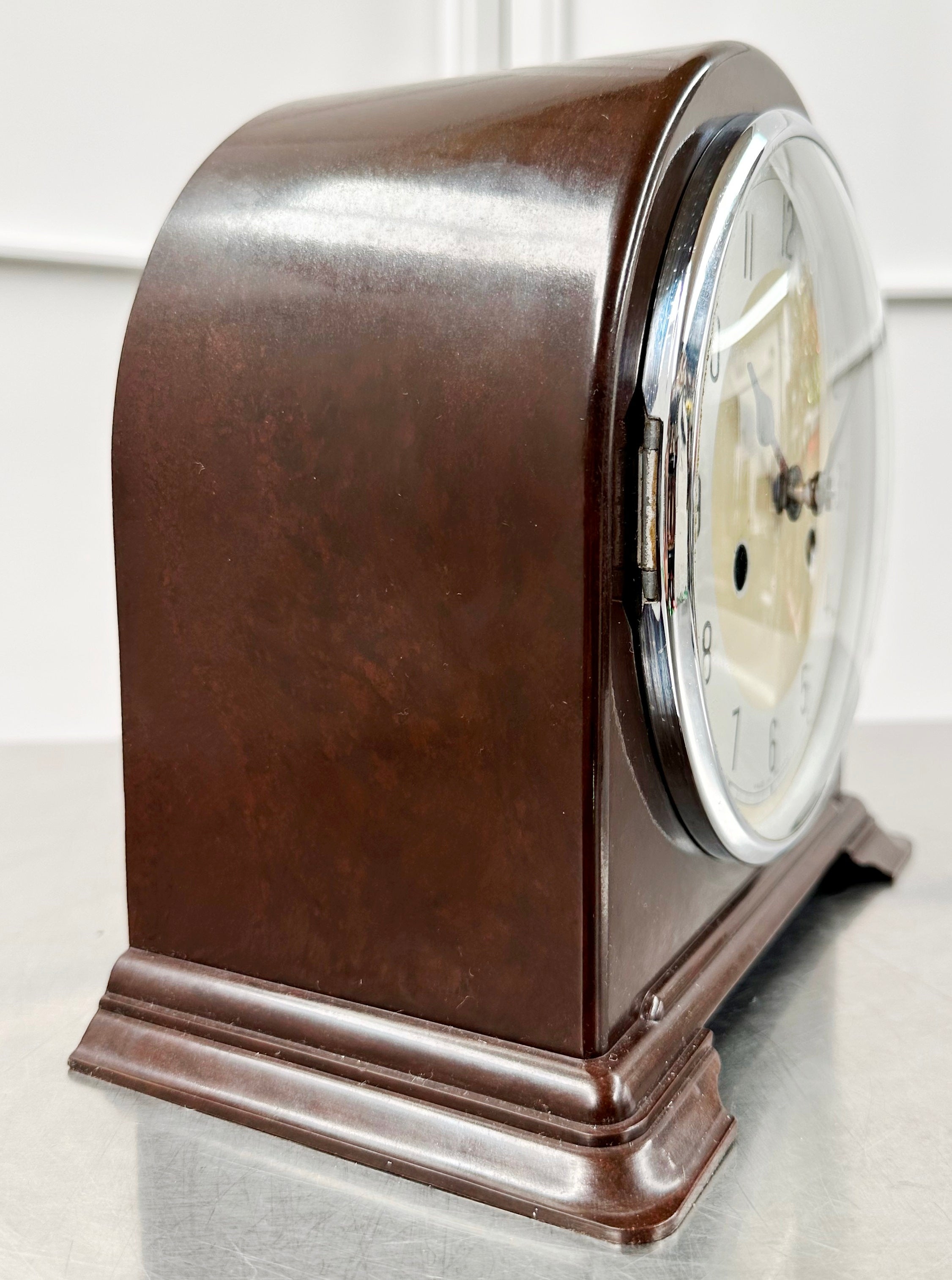 Vintage Brown Bakelite Enfield Hammer on Coil Strike Pendulum Mantel Clock | Adelaide Clocks