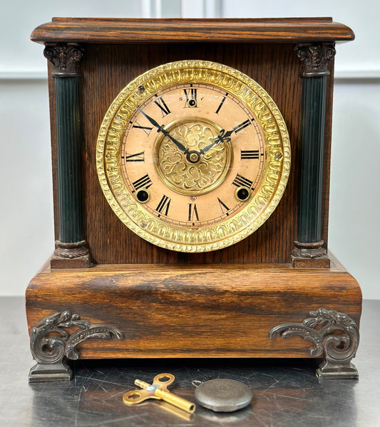 Antique GILBERT U.S.A Bell and Hammer on Coil Strike Mantel Clock | Adelaide Clocks