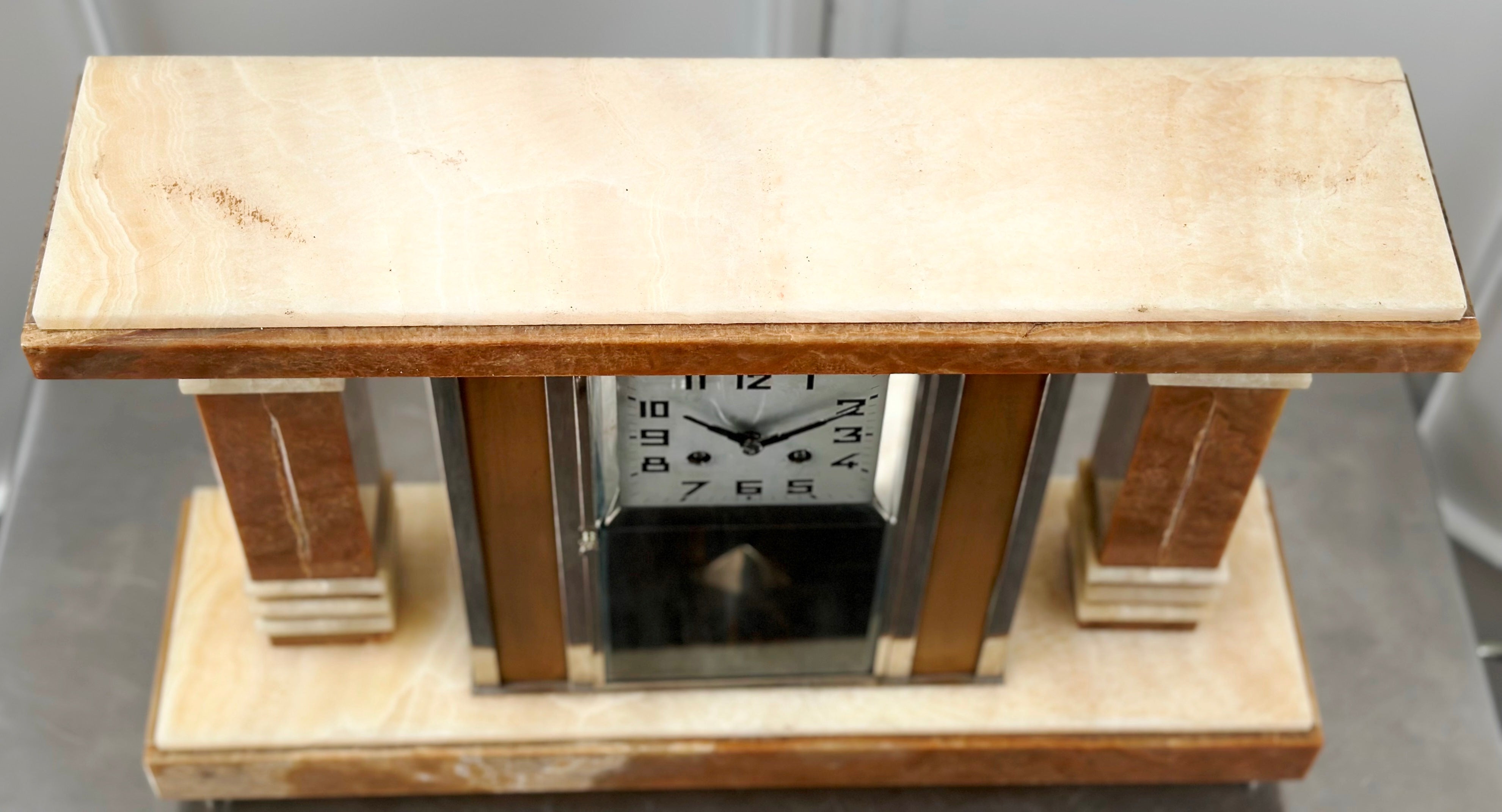 Vintage Art Deco Alabaster Bell Chime French Mantel Clock | Adelaide Clocks