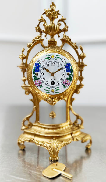 Antique Figural Floral Enameled German Desk Clock | Adelaide Clocks